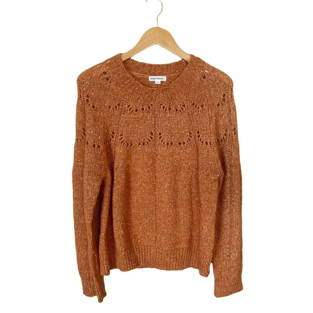 ROLLER RABBIT Velma Sweater Burnt Orange Alpaca Crew Neck Open-Knit Crew Neck - Picture 5 of 11